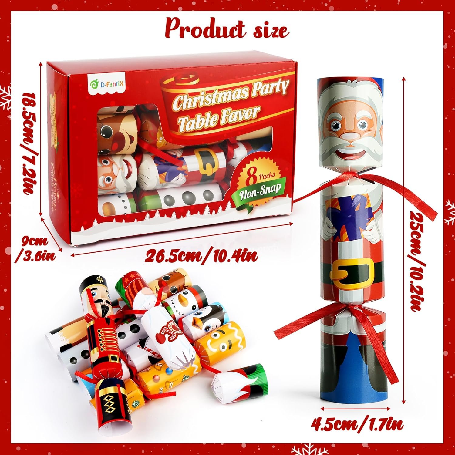 D-FantiX 8Pcs Christmas Non-Snap Party Table Favors with Party Hats Joke Little Gifts for Kids Adults, 8 Christmas Character Design, Xmas Seasonal Holiday Dinner Traditions Supplies - Image 7