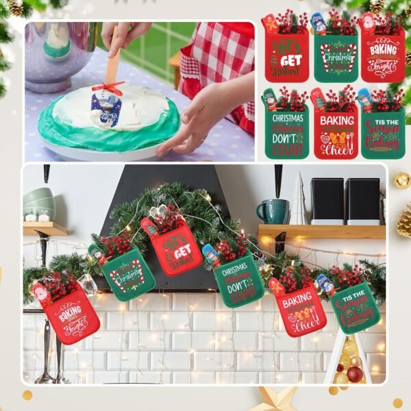 24 Pcs Christmas Baking Gift Set Christmas Pot Holders Oven Mitts Silicone Spatulas Baking Cookie Cutters Cooking Pocket Potholders Christmas Pot Holders Gift Set for Christmas Kitchen Gifts - Image 5