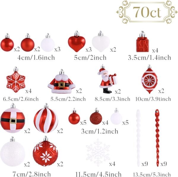 Valery Madelyn Christmas Ornaments Set, 70ct Red and White Shatterproof Christmas Tree Decorations Set, Variety Traditional Red and Silver Decorative Hanging Ball Ornaments Bulk for Xmas Holiday Decor - Image 4