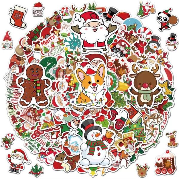 Christmas Stickers, 100PCS Happy Christmas Theme Stickers, Non-Repeating Vinyl Waterproof Holiday Stickers, Holiday Gifts for Kids and Teens, Xmas Party Favorite - Image 2