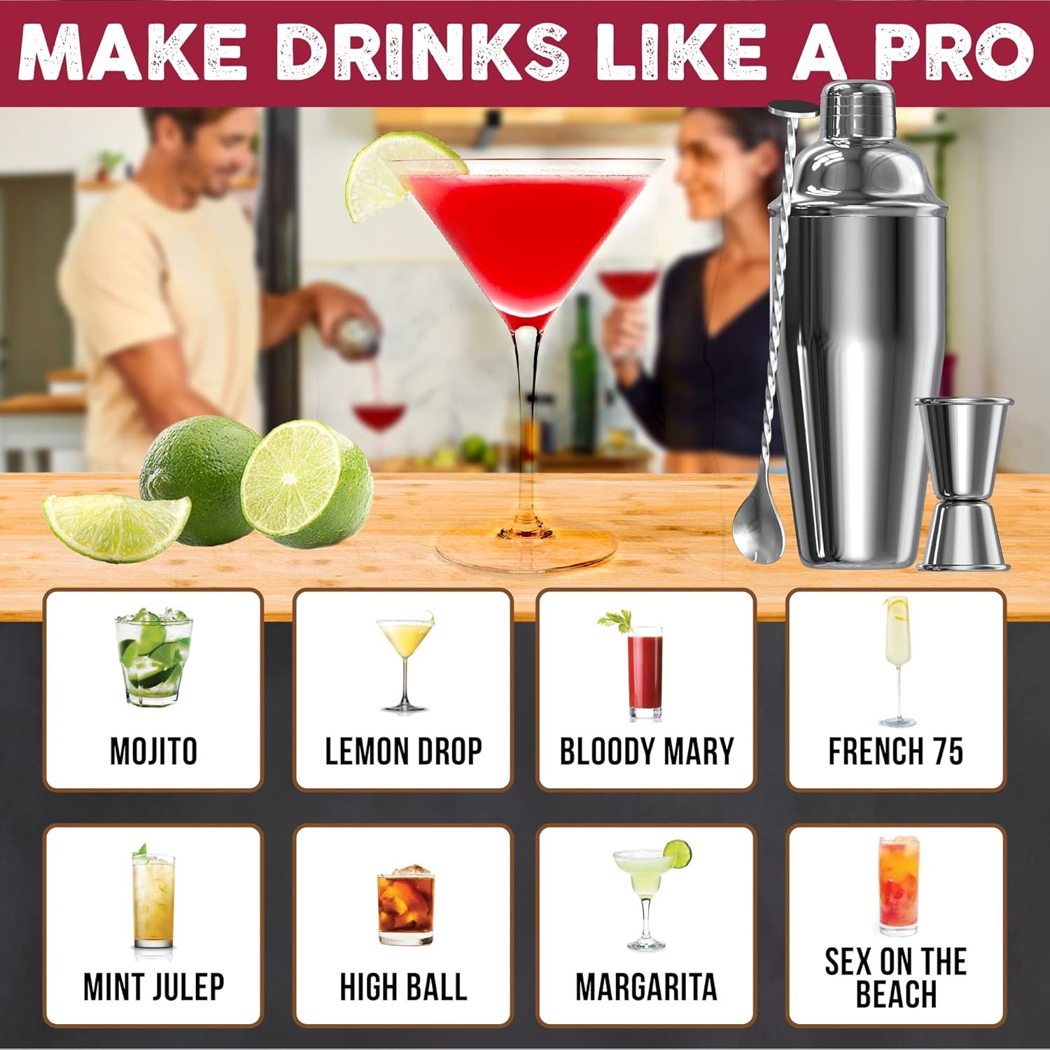 24oz Cocktail Shaker Set with Bar Accessories for Home Bar Shaker Set - Martini Shaker, Jigger, Drink Shaker Mixer Spoon - Alcohol Shaker Bartender Gift - Bartending Kit Essential for Home - Cresimo - Image 6