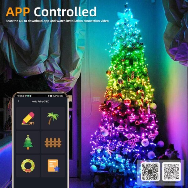 XTF2015 Christmas Tree Lights Color Changing Smart RGB String Lights 99FT 300LED with Remote & App Control & Timer, Waterproof Christmas Lights Multiple Function Modes for Garden Tree House Decor - Image 4