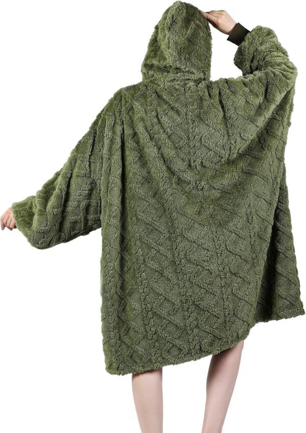 MIZZEO Microfiber Wearable Blanket, Oversized Light Wearable Blanket Hoodie for Adults, Cozy Soft Warm Plush Hooded Blanket Gifts for Women, One Size Fits All (Green) - Image 3