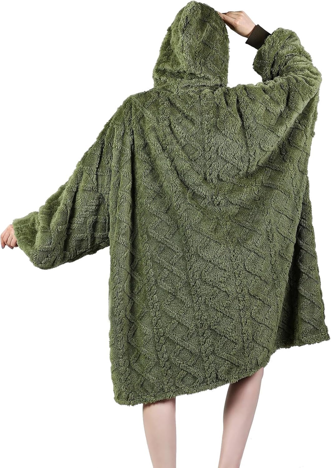 MIZZEO Microfiber Wearable Blanket, Oversized Light Wearable Blanket Hoodie for Adults, Cozy Soft Warm Plush Hooded Blanket Gifts for Women, One Size Fits All (Green) - Image 3