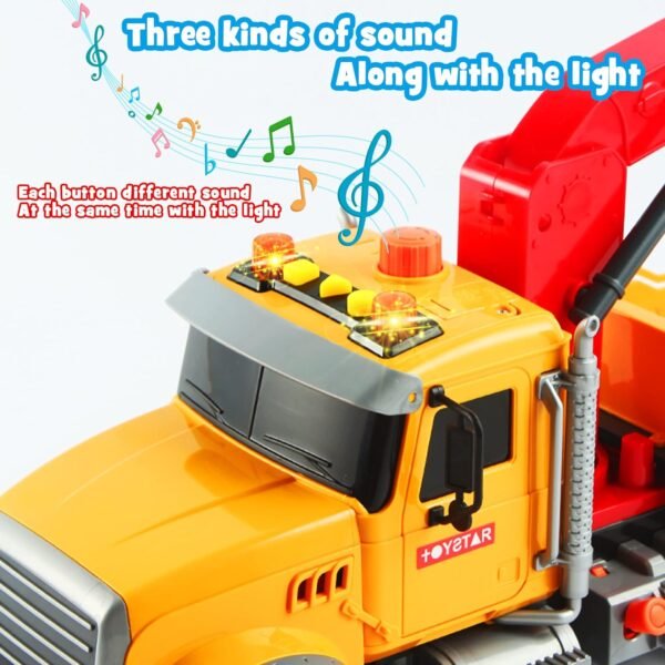 Dwi Dowellin Kids Toys for 3 4 5 6 7 Years Old Boys, 15" Large Tow Truck Toy,Friction Powered Transport Truck Crane Toy with Lights and Sounds,with Roadster,Toddlers Gifts - Image 6