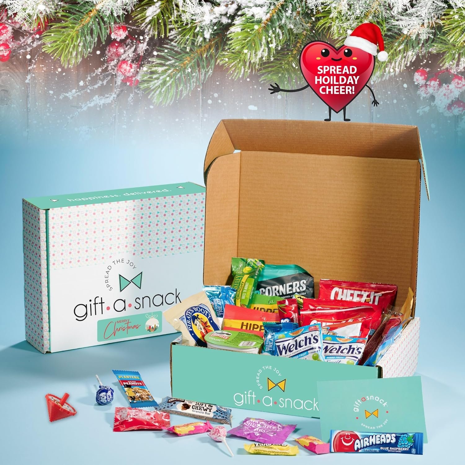 Gift A Snack - Christmas Candy Stocking Stuffers, Pre-filled Holiday Snack Box Care Package + Greeting Card (45 Count) Xmas Stocking Stuffers Sweet Treats Gift Basket, Candies Chips - Image 3