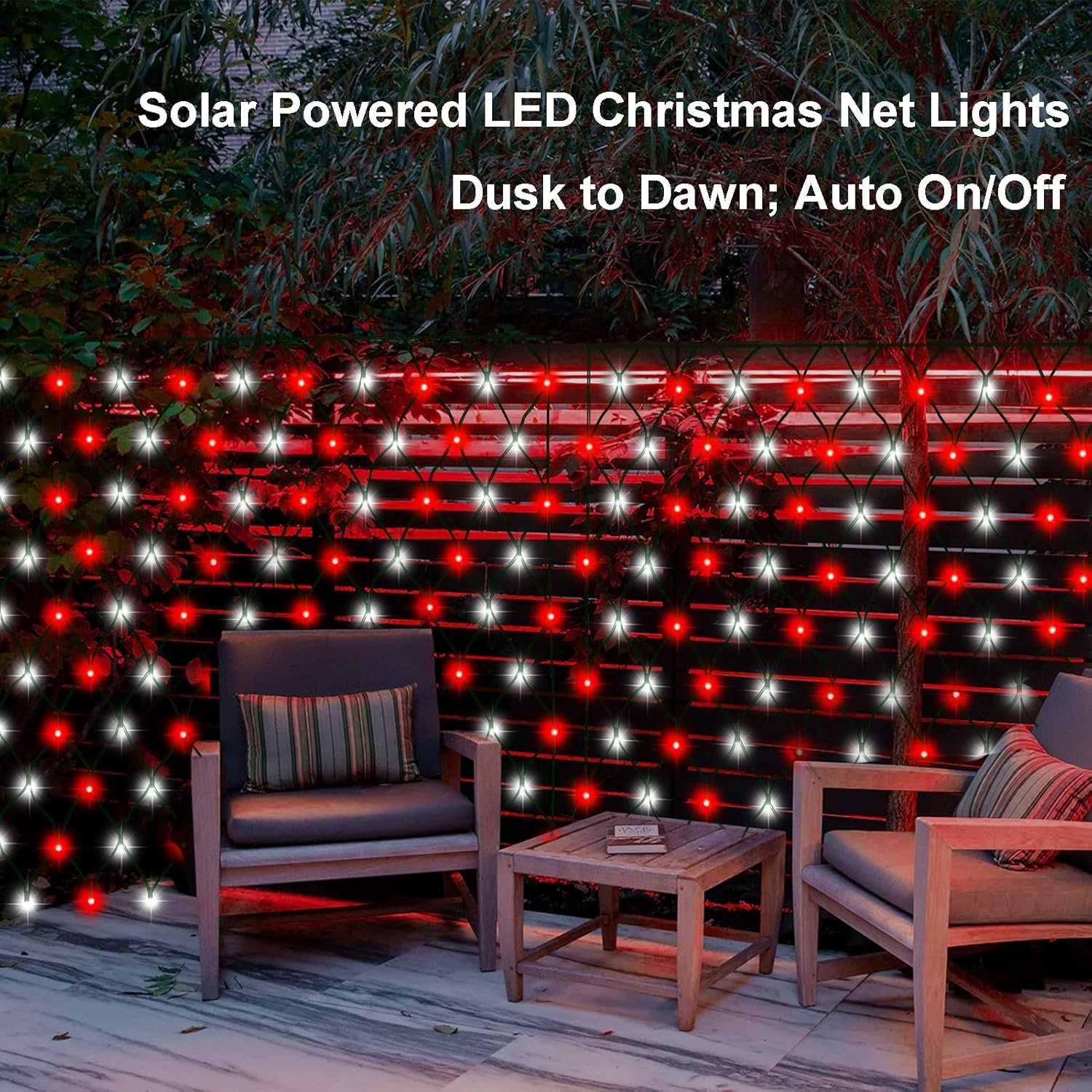 Red White Solar Powered LED Net Lights 5Ft x 5Ft,100 LEDs Christmas Bush Net Lights Solar Christmas Candy Cane Red White Net Lights,8 Modes Christmas Net Lights Solar for Christmas Outdoor Decoration - Image 7
