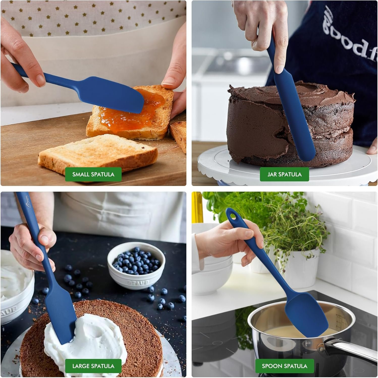 HOTEC High Heat Resistant Food Grade Silicone Rubber Spatula Set for Baking, Cooking, and Mixing Non Stick Dishwasher Safe BPA-Free Blue set of 4 - Image 5