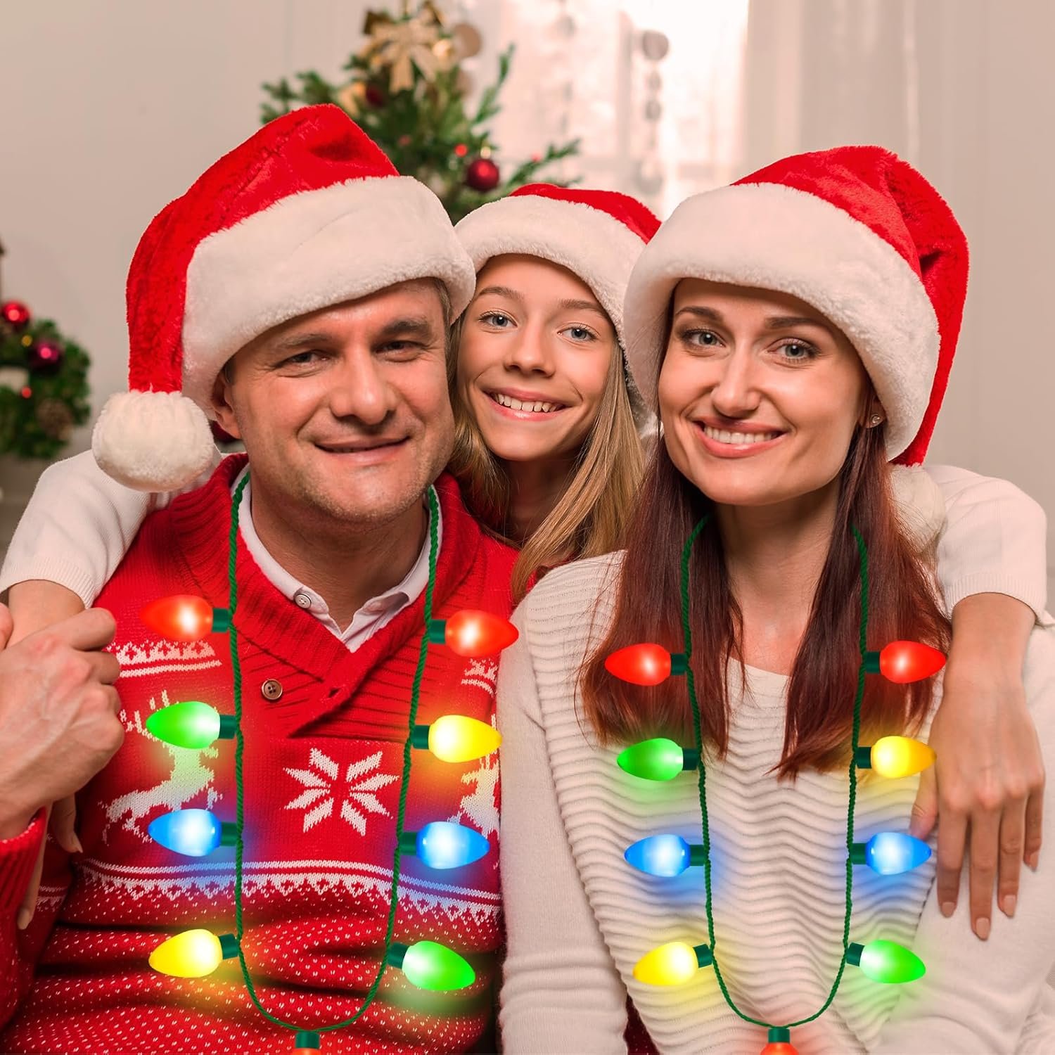 16PCS Christmas Light Necklace, Christmas Party Favors for Kids, 3 Modes Light Up Christmas Necklace, Colorful Christmas Party Supplies with 9 Bulbs Glow Necklaces for Adults Party Accessories - Image 6