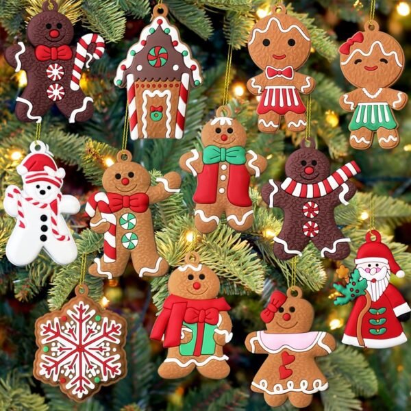 12pcs Christmas Ornaments Cute Snowman Xmas Tree Decorations Santa Claus Plastic Figurines Ornaments with Sugar Cookie House for Christmas Tree Hanging Party Ornaments DIY Decor 3 Inch Tall - Image 2