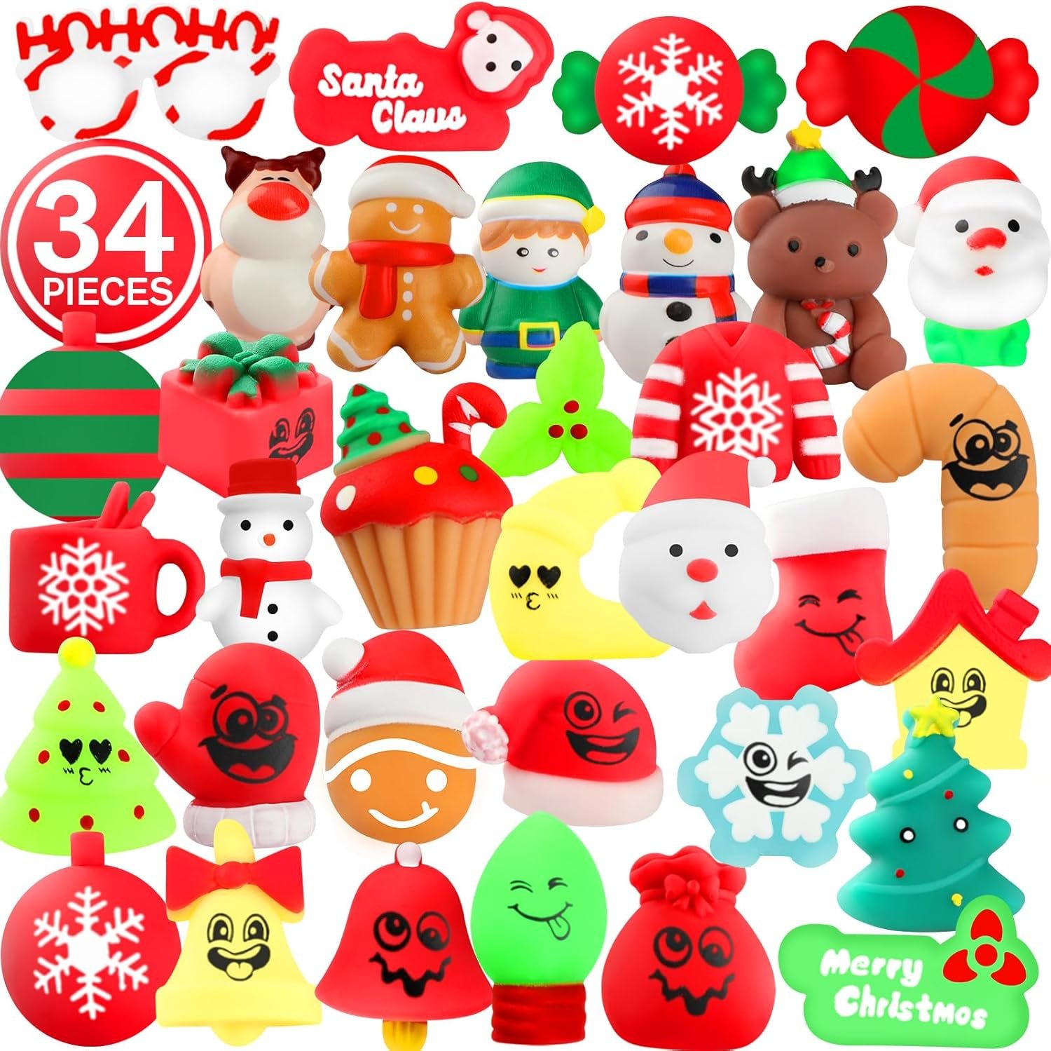 Christmas Squishy Toys, 34 PCS Squishies Christmas Party Favors for Kids Boys Girls, Mochi Kawaii Squishy Stress Reliever Anxiety Toys, Classroom Prize Bulk Gifts for Christmas Treat Goody Bags - Image 7