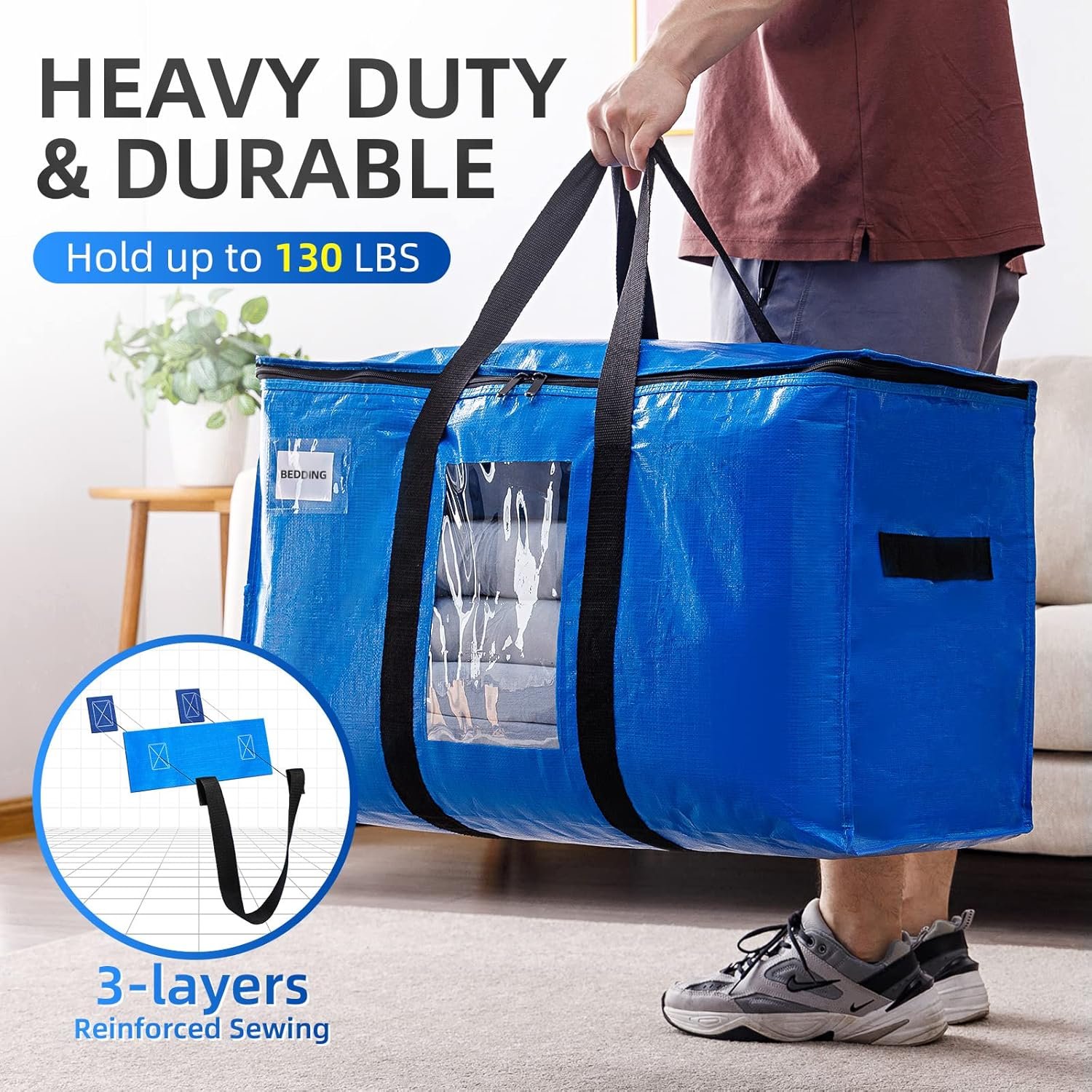 TAILI Extra Large Moving Bags, 4 Pack Heavy Duty Totes For Storage with Visible Window, Wrap Around Handles, Storage Bags for Space Saving Moving Storage, Alternative to Moving Boxes - Image 4