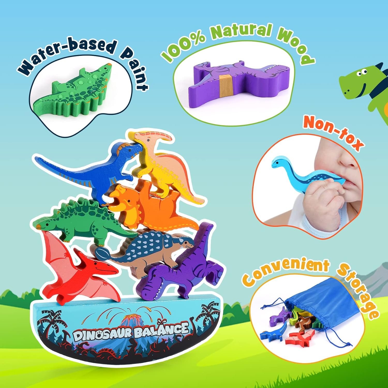 Dinosaur Toys for Kids 3-5: Wooden Stacking Montessori Toys for 3 4 5 6 7 8 Year Old Boys Girls Balance Competition Game for Family Christmas Birthday Gifts for Kids Ages 4-8 (Classic Version) - Image 6