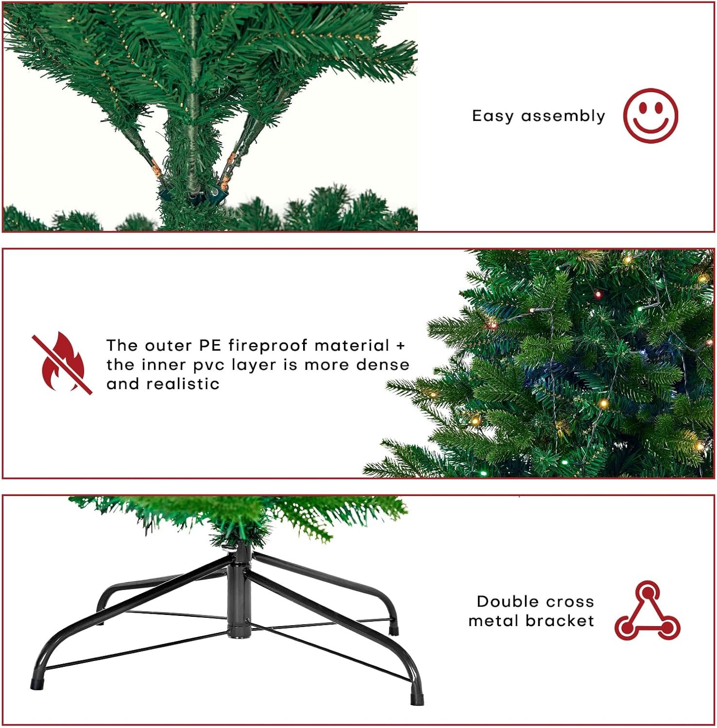 Redlife 7.5ft Pre-Lit Spruce Artificial Holiday Christmas Tree for Home, Office, Party Decoration, Equipped with LED Lights, Easy Assembly, Fireproof PE+ PVC, Christmas, Living Room - Image 4