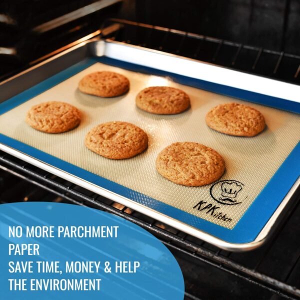 Silicone Baking Mat Set of 5-2 Half Sheets (Macaron & Cookie Circle On Mat) + 1 Quarter + 1 Round & 1 Square Size Silicone Baking Sheet - Nonstick & Easy to Clean - 100% Silicone Mats for Baking - Image 4