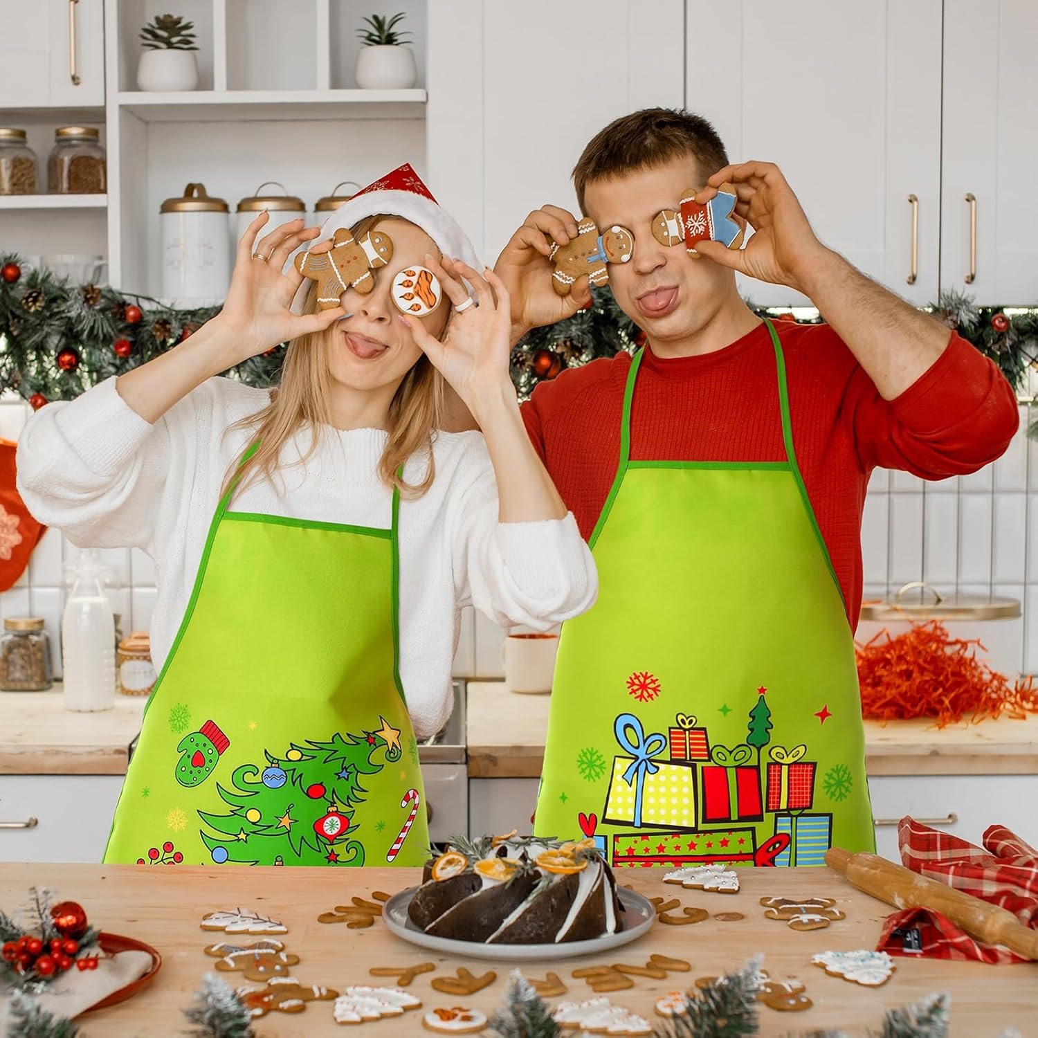 10 Pcs Christmas Elf Apron for Women Adjustable Santa Baking Kitchen Cute Cooking Aprons for Adult Festive Xmas Holiday Elf Apron Gifts for Holiday Party Dress Supplies, 19.7 x 27.6 Inch - Image 6