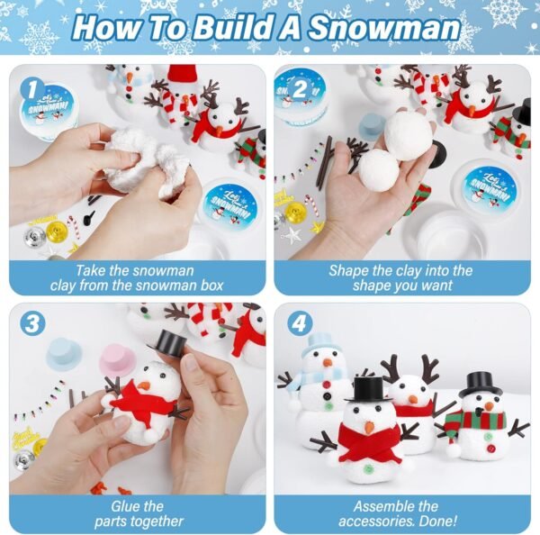 Christmas Craft Kit, 8 Pack Snowman Kit DIY Christmas Ornaments, Build a Snowman Kit Indoor Decorations, Creative Kids Air Dry Modeling Clay, Xmas Activities Snowman Making Kit Toys for Holiday - Image 8
