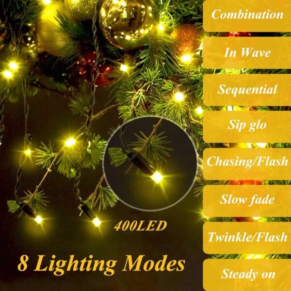 aneeway Christmas Tree Lights, 400 LED Christmas Lights with 8 Light Modes & Memory Function, 6.6FT x 16 String Lights with Timing Function & Remote Control for Christmas Decorations - Warm White - Image 4