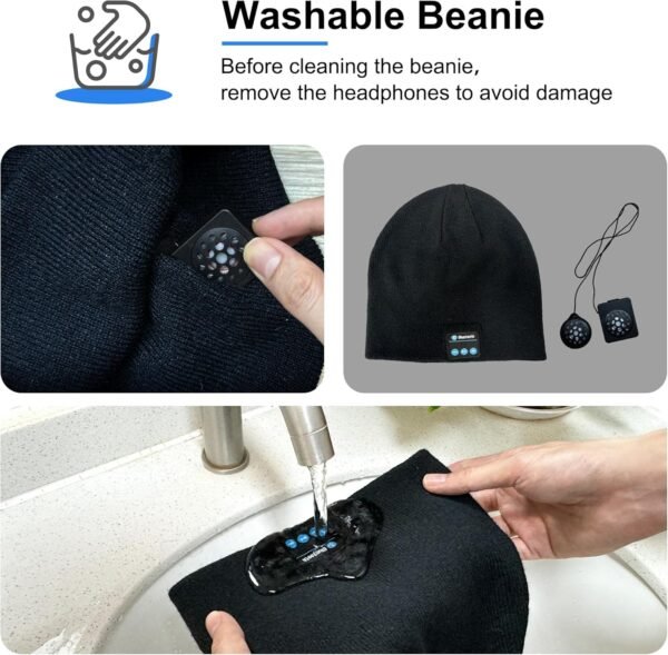 Greatfine Bluetooth Beanie, Bluetooth 5.2 HD Stereo Beanies Hats for Men/Women/Teens, Built-in Microphone, Unique Tech Gifts for Christmas Stocking Stuffers, Black - Image 6