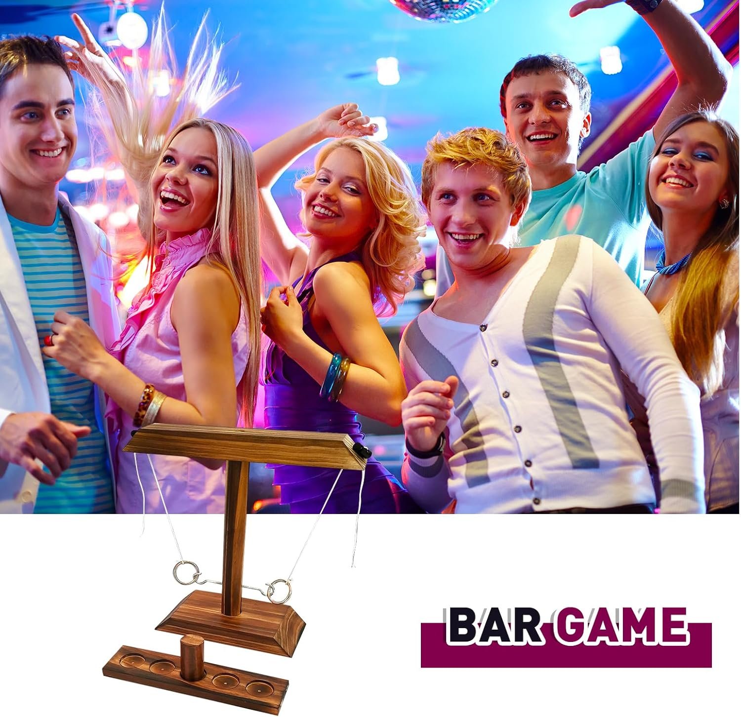 Wooden Ring Toss Game - Classic Hook and Ring Toss Game for Adults - Fun Bar Top Game for Parties and Family Gatherings Christmas Games - Image 3