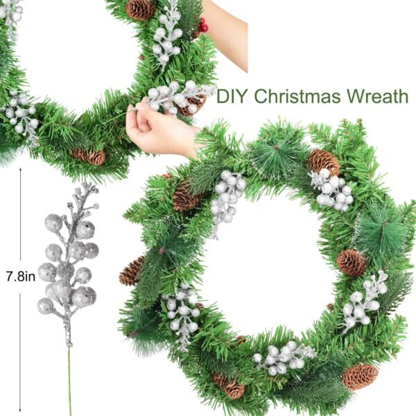 Artiflr 14 Pack Christmas Glitter Berries Stems Clearance, 7.8 Inch Artificial Christmas Picks for Christmas Tree Ornaments, DIY Xmas Wreath, Crafts, Holiday and Home Decor, Silver - Image 5