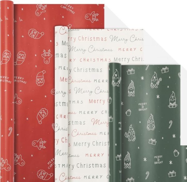Beautiful Christmas Gift Wrapping Paper Rolls - Set of 3 Quality Paper Rolls With Cute Designs For Small & Medium Size Gifts - Add a Touch of Magic to Every Gift You Wrap - 17 in x 120 in Per Roll - Image 2