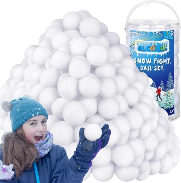Elcoho 200 Pieces 2 Inch Artificial Snow Toy Ball Set with Bucket for Storage Kids Snow Fight Ball Realistic Snow White Plush Toss Ball for Kids Toss Game Winter Snow Fight Indoor Outdoor Xmas Decor - Image 2