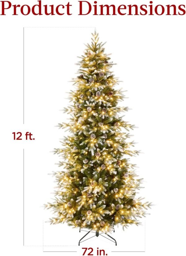 Best Choice Products 12ft Pre-Lit Artificial Frosted Aspen Christmas Tree, Partially Flocked Holiday Décor w/ 2-in-1 White & Multicolor LED Lights - Image 8