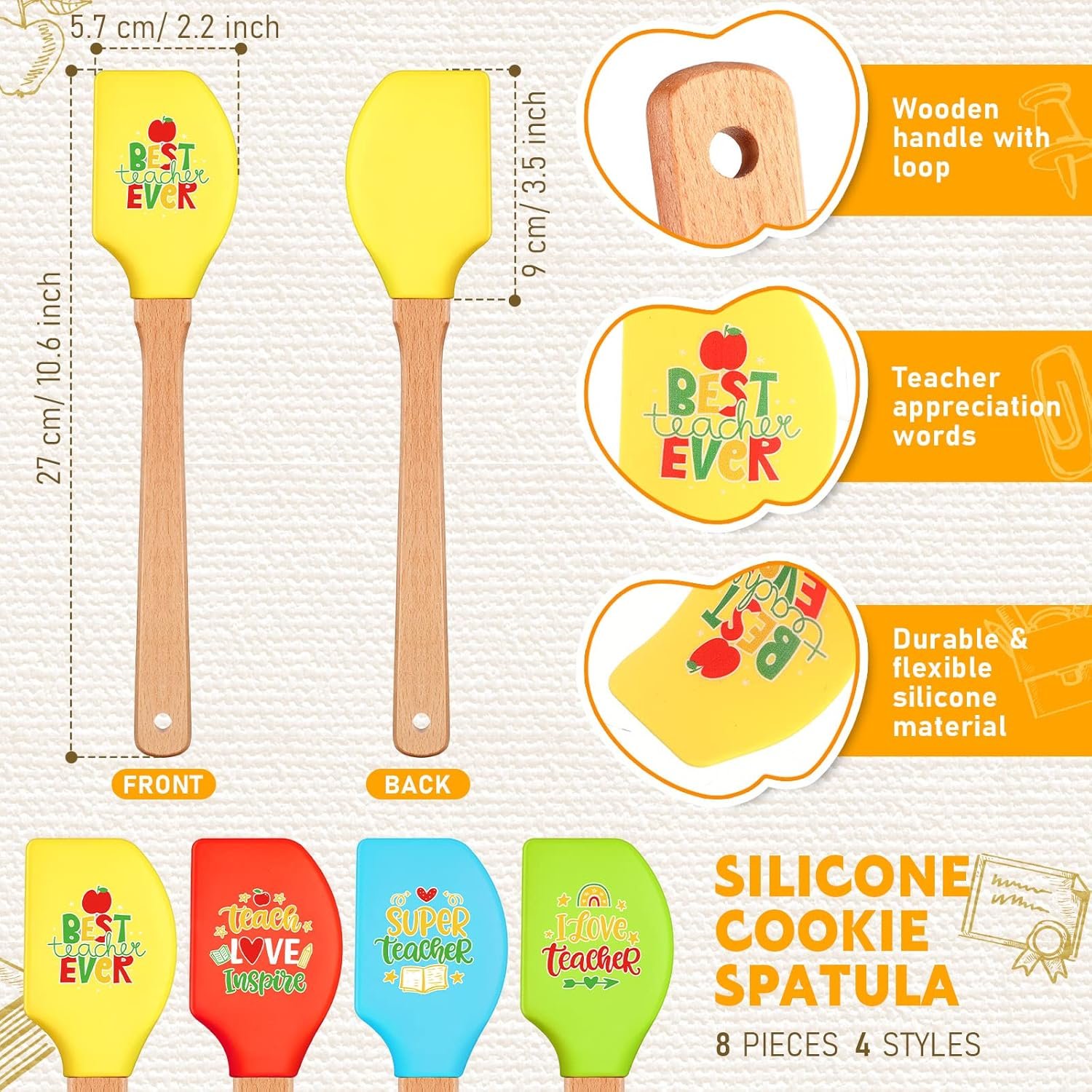 Lallisa 16 Pcs Christmas Teacher Appreciation Gifts Teacher Pot Holder Teacher Spatula Gifts Heat Resistant Microwave Oven Mitt Silicone Spatula with Wooden Handle for Baking End of the Year Gift - Image 4