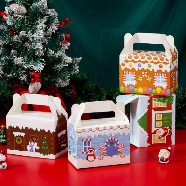 JOYIN 24 PCS 3D Christmas House Cardboard Treat Boxes for Holiday Xmas Goody Gift, Goodie Paper Boxes, School Classroom Party Favor Supplies, 4 Designs Candy Treat Cardboard Cookie Boxes - Image 9