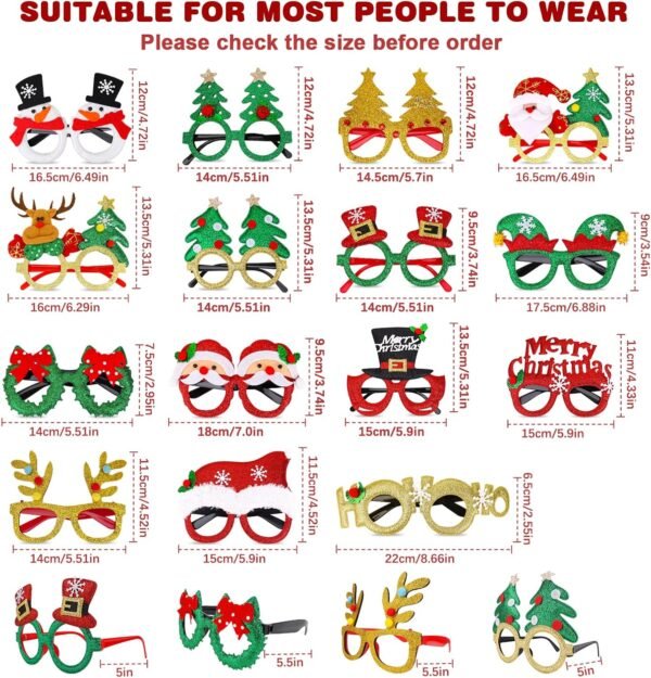 15 Pcs Christmas Glasses Frame, Holiday Party Eyeglasses Frames Christmas Decoration, Christmas Photo Props Eyewear, Christmas Party Favors Supplies for Christmas Dinner Picnic - Image 3