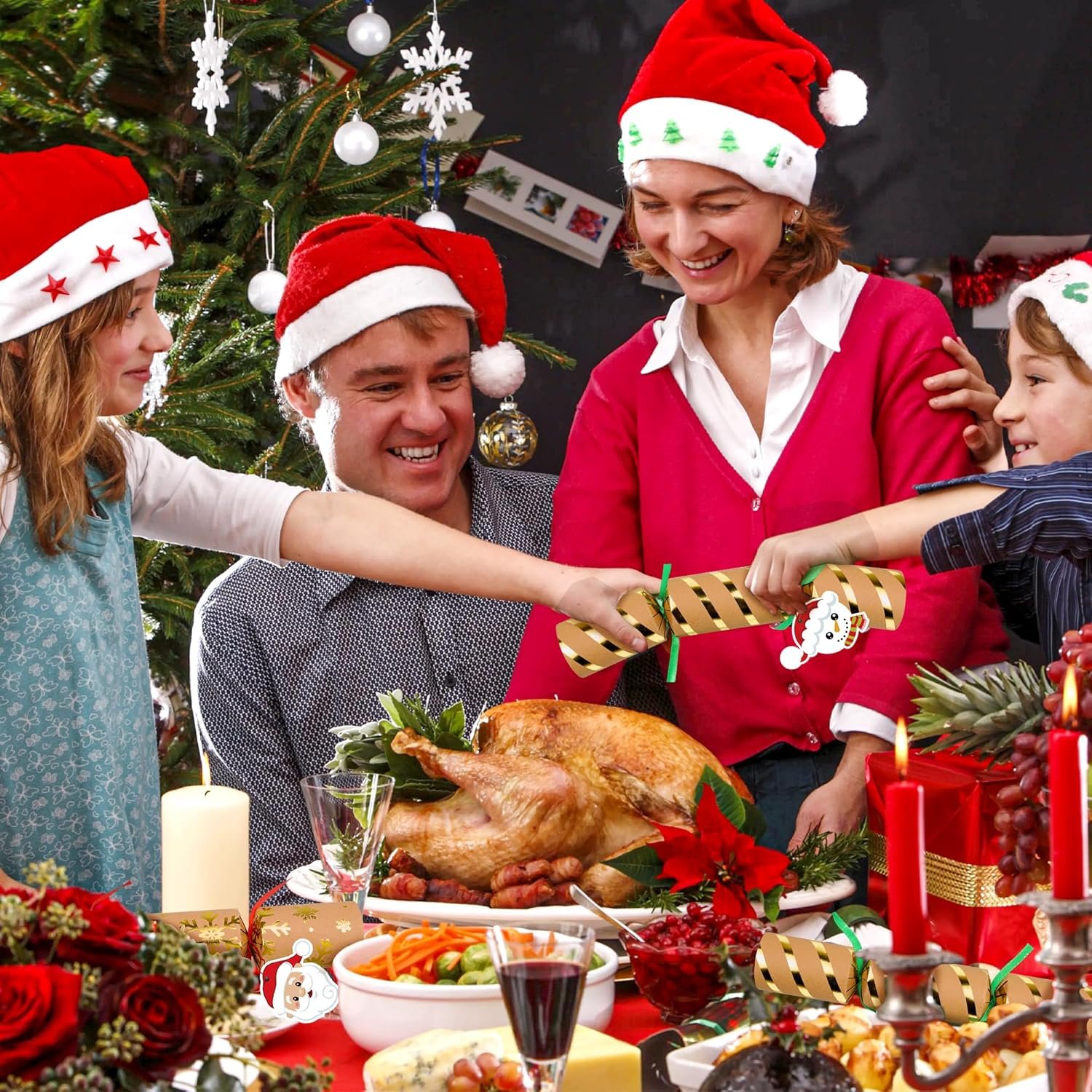 8 Christmas Party Favors with Snap Prizes Gifts Jokes Hats, No Snap Christmas Favors for Adults Kids Christmas Dinner Tradition Games Luxury Christmas Table Decorations Xmas Gifts Bulk Party Supplies - Image 5