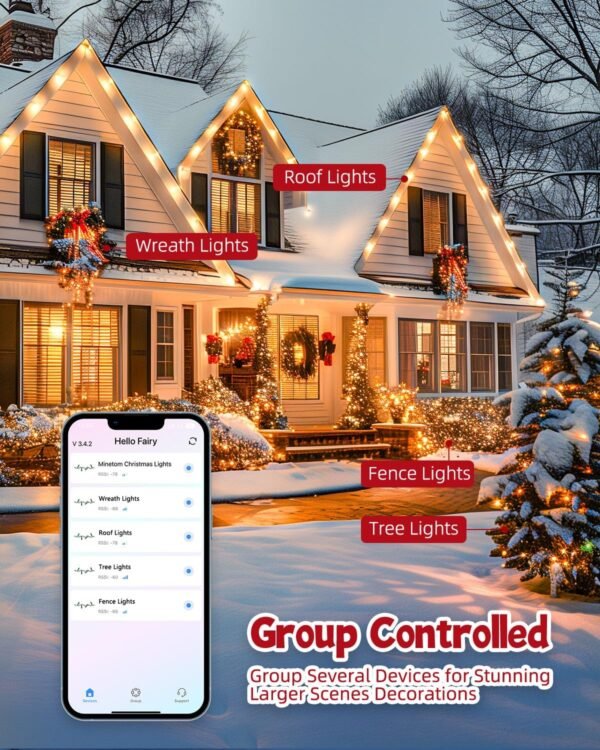 Minetom Color Changing Christmas Lights Outdoor, 66Ft 200 LED Smart RGB String Lights App Controlled, Dimmable Timer Twinkle Christmas Tree Lights, Xmas Tree Lights Plug in for Xmas Tree Party Decor - Image 4
