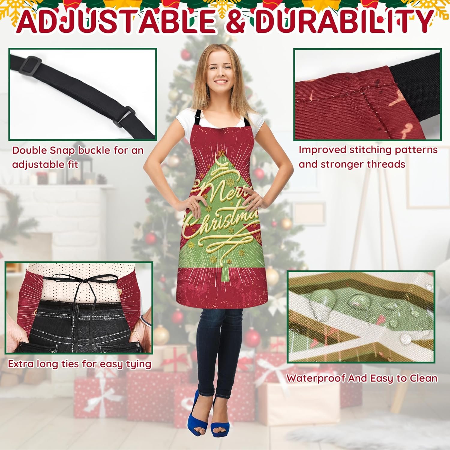 4 Pack Funny Christmas Kitchen Aprons for Women Men Adjustable Cooking Chef Aprons Waterproof Bib Aprons Cute Xmas Party Gift - Image 5