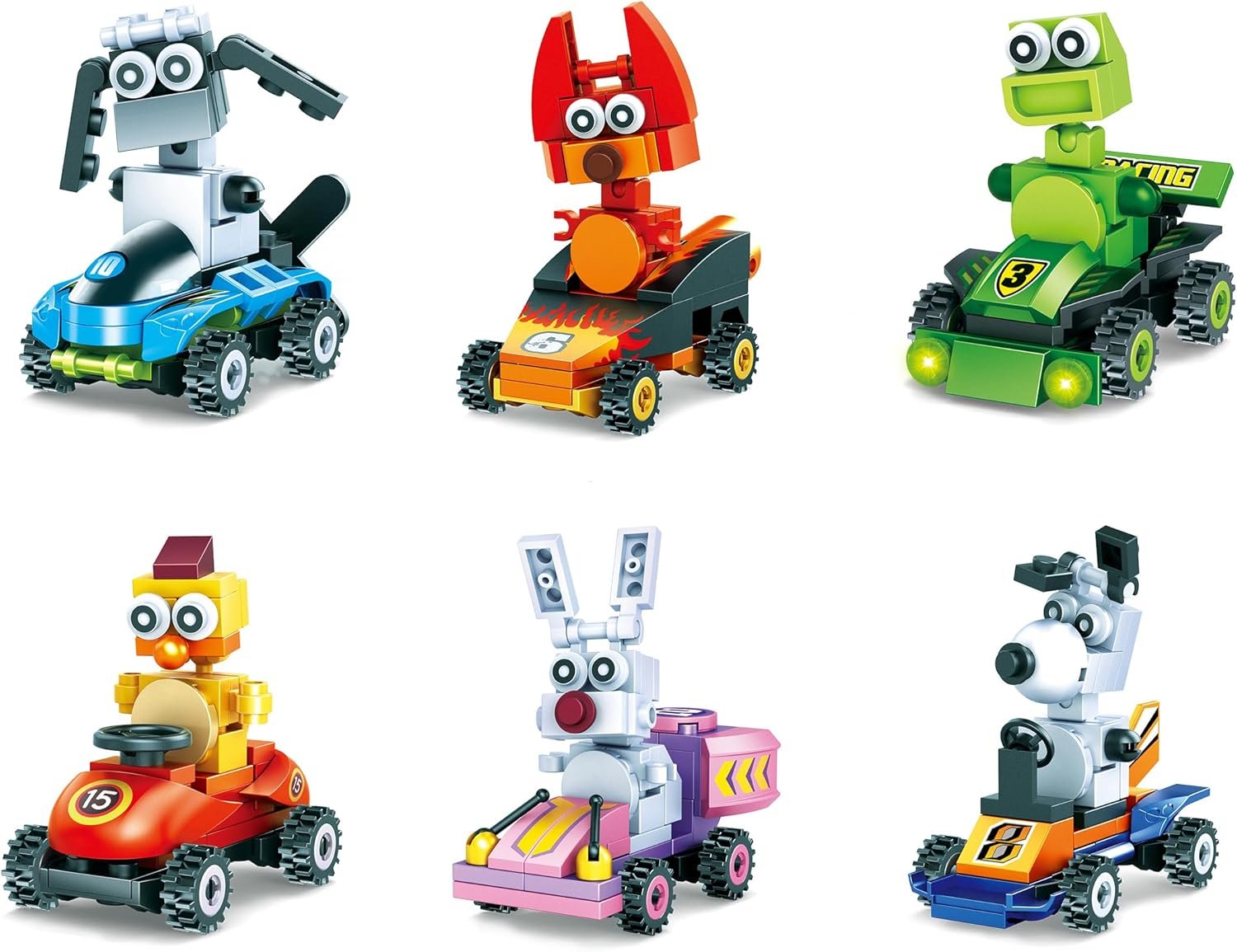 Go-Kart Building Blocks Party Favors - Set of 6 Colorful Favors Each Containing a Different Set of Plastic Blocks for Building an Animal Theme Character - Image 3
