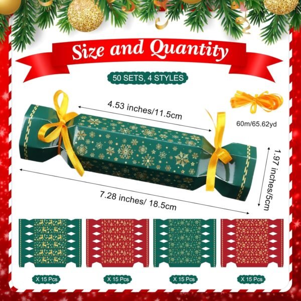 Moinchore 60 Pcs Christmas Crackers Kit DIY Xmas Party Cracker Empty Bulk for Candy Treat Gift Boxes Snowflake Tree Reindeer Candy Christmas No Snap Table Favors Holiday Dinner Decor(Red and Green) - Image 3