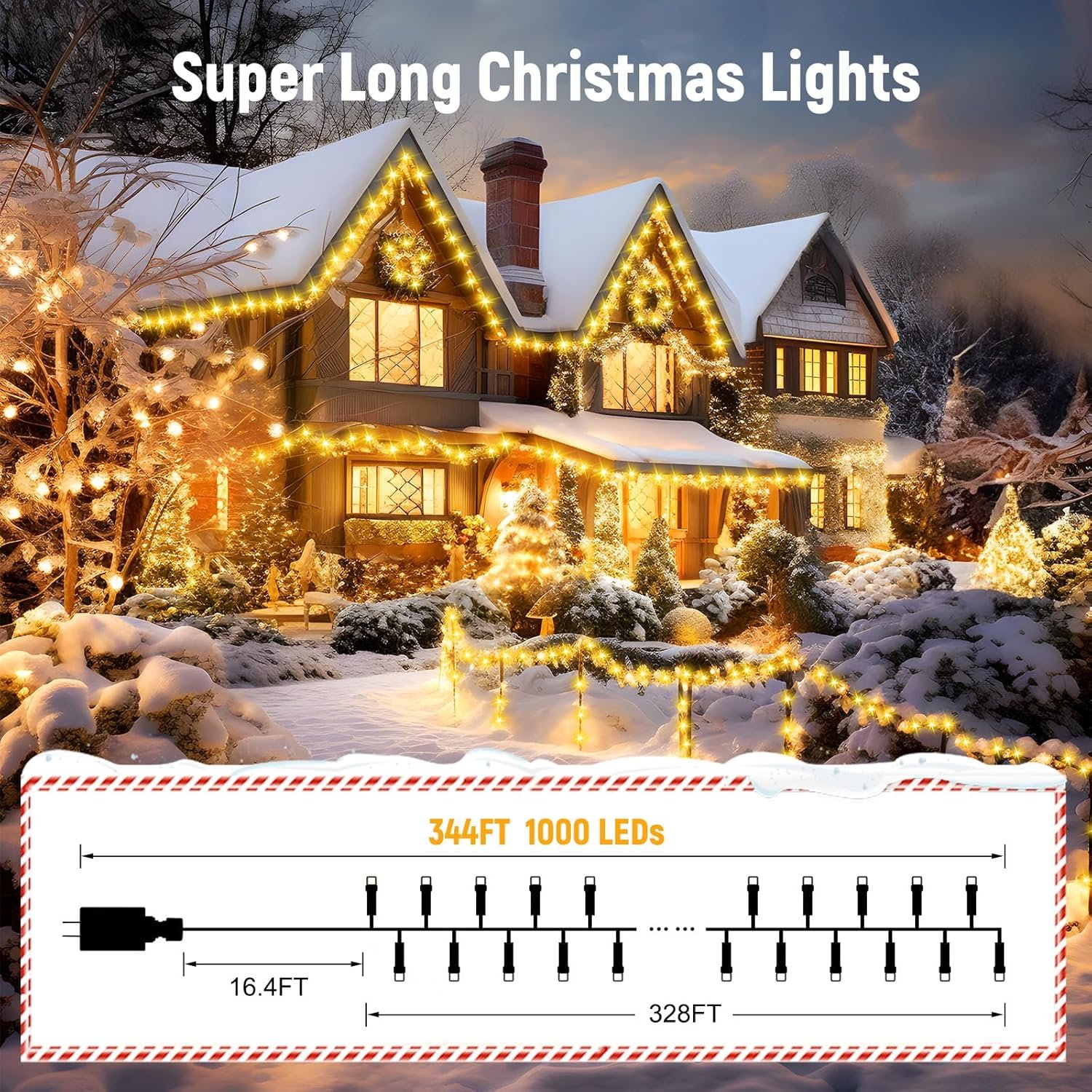 Minetom 328 Ft 1000 LED Christmas Tree Lights Outdoor Indoor String Lights with 8 Modes Waterproof Twinkle Xmas Light with Remote, Plug in Rice Lights for Tree Room Yards Patio Christmas Decorations - Image 3