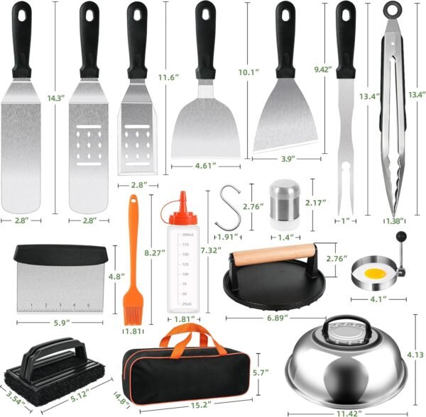 30PCS Griddle Accessories Kit, Flat Top Grill Accessories Set for Blackstone and Camp Chef, Grill Spatula Set with Melting Dome, Burger Press, Gifts for Men, Christmas Stocking Stuffers for Adults Men - Image 6