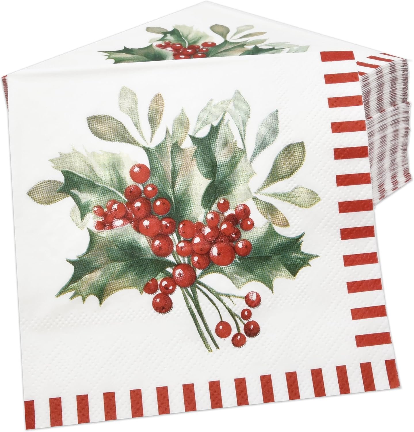 100 Christmas Berries Cocktail Beverage Napkins Disposable Paper Xmas Holly Berry Pine Red and White Striped Dessert Napkin for Winter Holiday Home Kitchen Wedding Party Supplies Tableware Decorations - Image 4