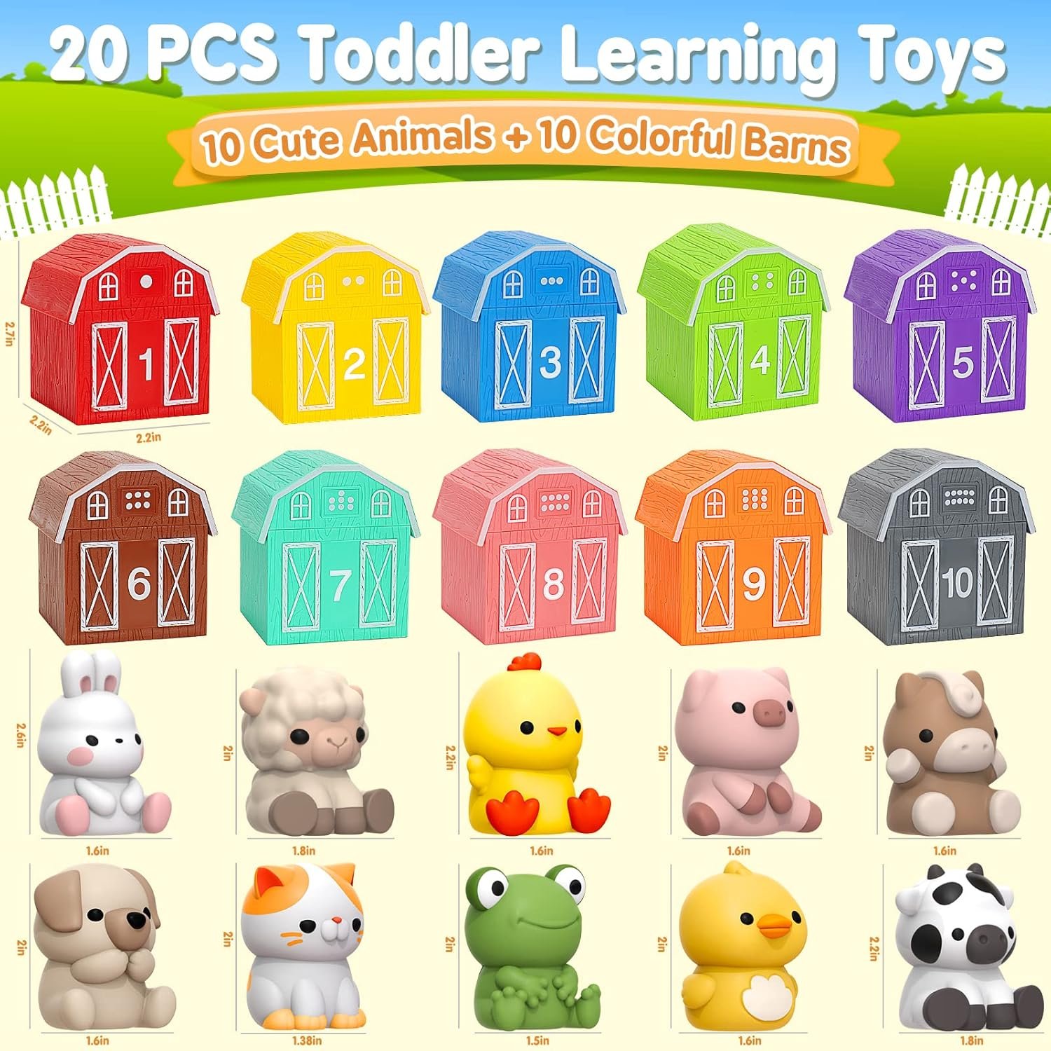 Learning Toys for 1,2,3 Year Old Toddlers, 20Pcs Farm Animals Toys Montessori Counting, Matching & Sorting Fine Motor Games, Christmas Birthday Easter Gift for Baby Boys Girls Age 12-18 Months - Image 6
