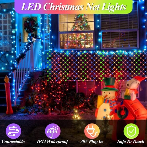 LitHome 610 LED 34.5ft x 5ft Outdoor Christmas Net Lights,Connectable Mesh Lights with 8 Modes,Waterproof Plug in Net Lights for Bushes, Garden, Backyard, Holiday, Christmas(Multicolor) - Image 6