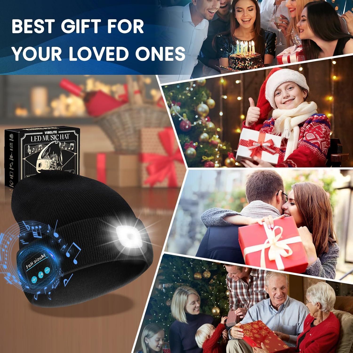 VIBELITE Bluetooth Beanie Hat with Light, USB Rechargeable LED Headlamp with Wireless Headphones, Gifts for Christmas, Stocking Stuffers for Adult Men Him Husband Boyfriend Dad Father, Black - Image 7
