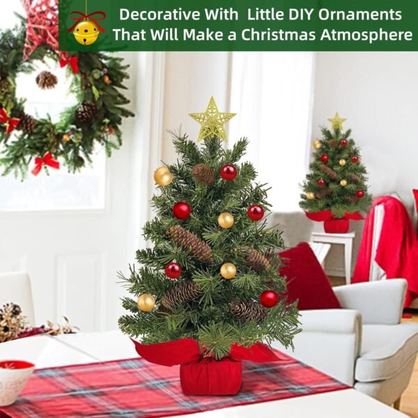 2 Pack Tabletop Christmas Tree with Lights Timer, Mini Small Christmas Tree Battery Operated 40 LED Artificial Cedar Xmas Tree Pinecones Lifelike Classics Branches Wooden Base Table Home Indoor Decor - Image 7