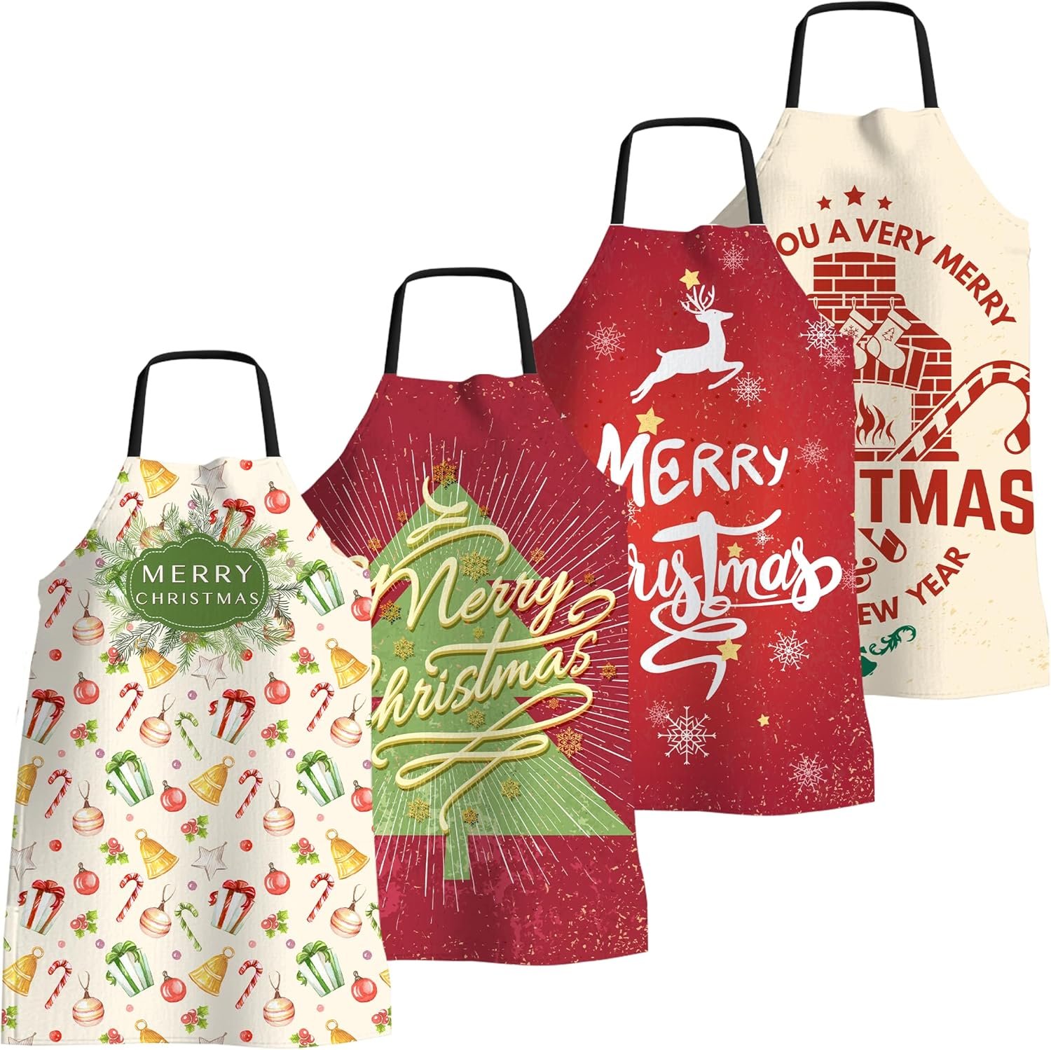 4 Pack Funny Christmas Kitchen Aprons for Women Men Adjustable Cooking Chef Aprons Waterproof Bib Aprons Cute Xmas Party Gift - Image 2