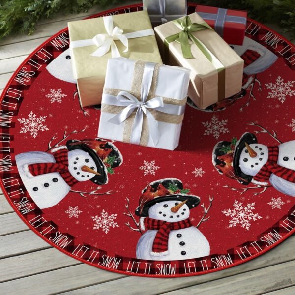 AVOIN colorlife Let It Snow Snowman Christmas Tree Skirt, Xmas Winter Holiday Party Tree Mat Indoor Outdoor Decoration 48 Inch - Image 5