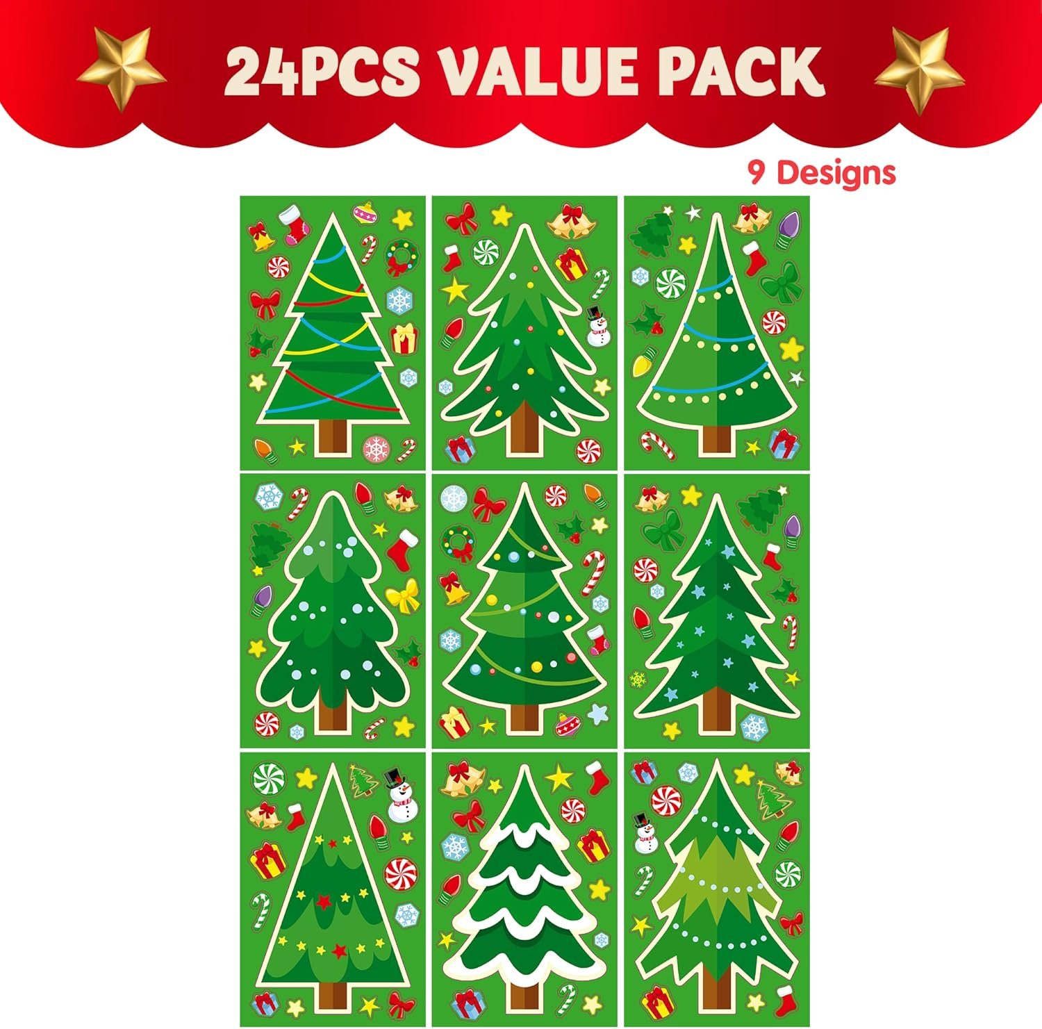 JOYIN 24 Pcs Christmas Tree Stickers, Make Your Own Christmas Tree Stickers Sheets, Party Favors for Kids Xmas Party Supplies, Green Stickers for Classroom Games, Stocking Stuffers Holiday Presents - Image 4