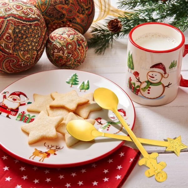 16 Pieces Christmas Spoon Set Christmas Stirring Spoon Creative Stainless Steel Coffee Spoon Tea Spoon Soup Spoon Dessert Spoon for Stirring Drink Mixing Milkshake Jam, 4 Styles (Gold) - Image 4