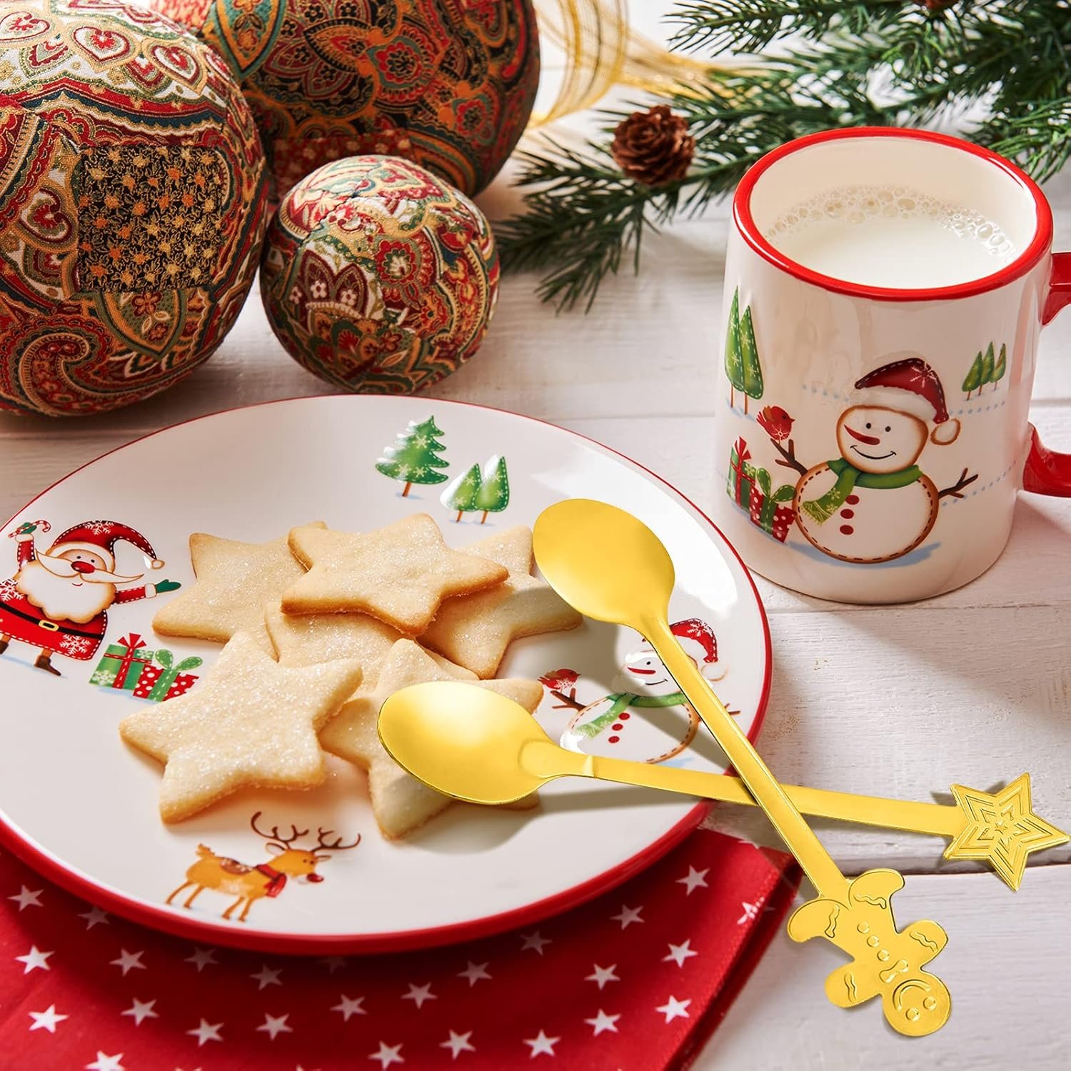 16 Pieces Christmas Spoon Set Christmas Stirring Spoon Creative Stainless Steel Coffee Spoon Tea Spoon Soup Spoon Dessert Spoon for Stirring Drink Mixing Milkshake Jam, 4 Styles (Gold) - Image 4