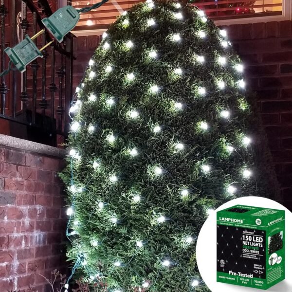 Led Christmas Net Lights Outdoor Christmas Decorations Lights 150LED 6ftx4ft, Connectable Outdoor Fairy Mesh String Lights for Party, Holiday, Wedding, Tree, Bushes Decorations (White) - Image 2