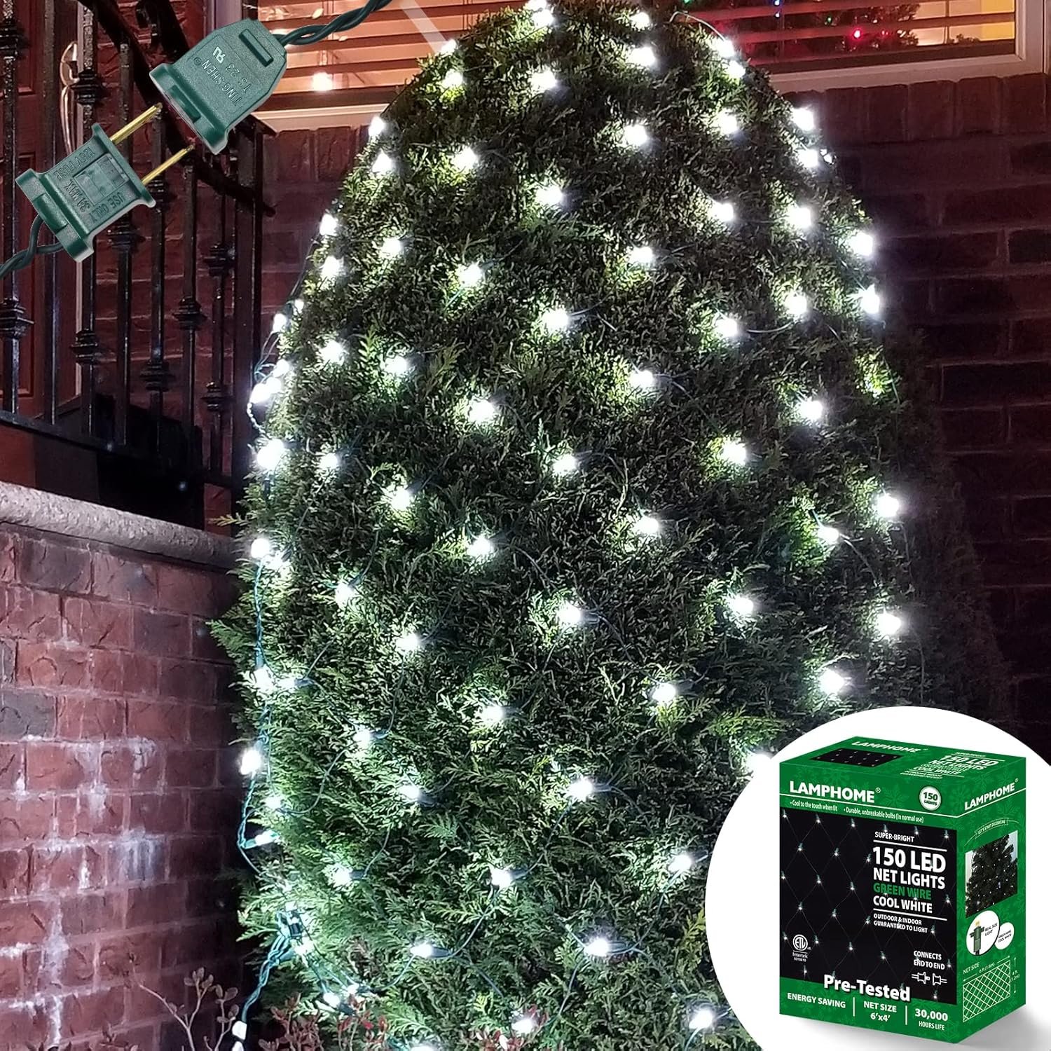 Led Christmas Net Lights Outdoor Christmas Decorations Lights 150LED 6ftx4ft, Connectable Outdoor Fairy Mesh String Lights for Party, Holiday, Wedding, Tree, Bushes Decorations (White) - Image 2